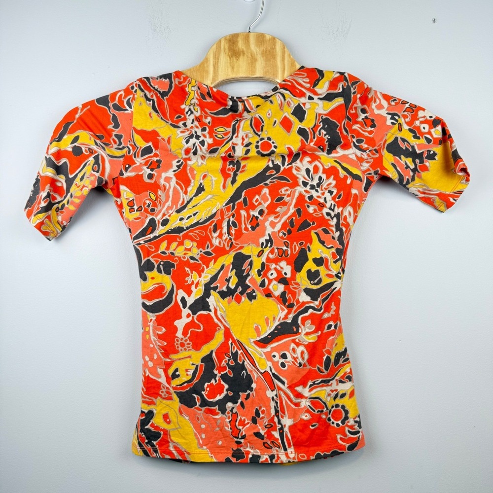 Ann Taylor Womens Abstract‎ Paisley V-Neck Ruched XS Psychedelic Retro Boho Art - Picture 2 of 9